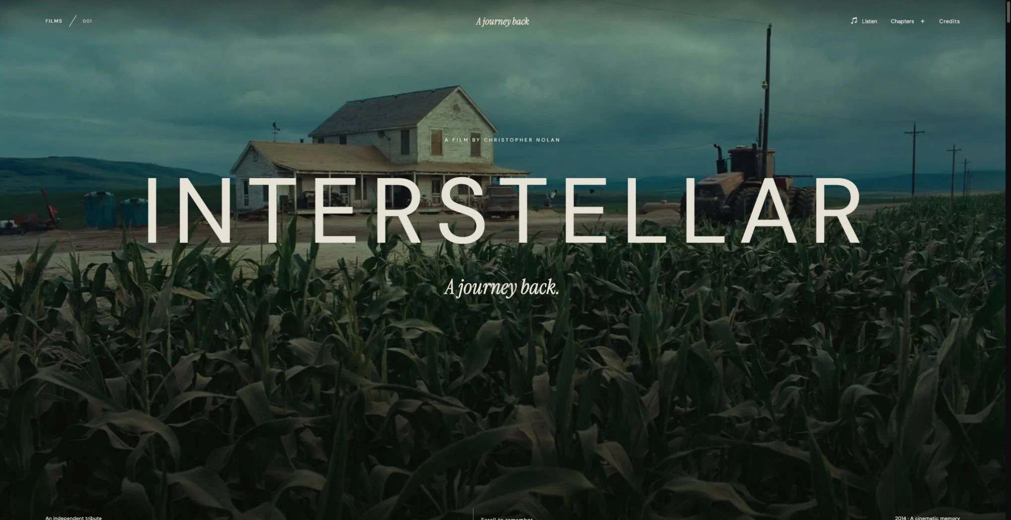 Interstellar experience opening with farmhouse landscape and expressive title