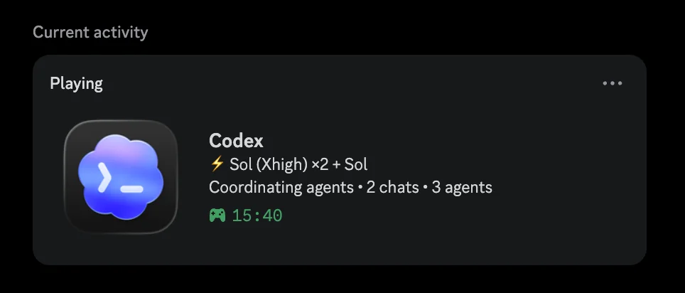 Discord Rich Presence showing Codex coordinating multiple agents