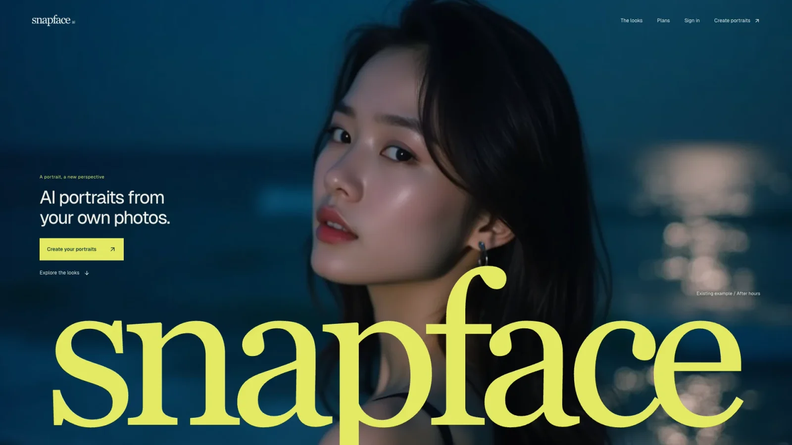 Revamped SnapFace homepage with the portrait-led cover and yellow SnapFace wordmark